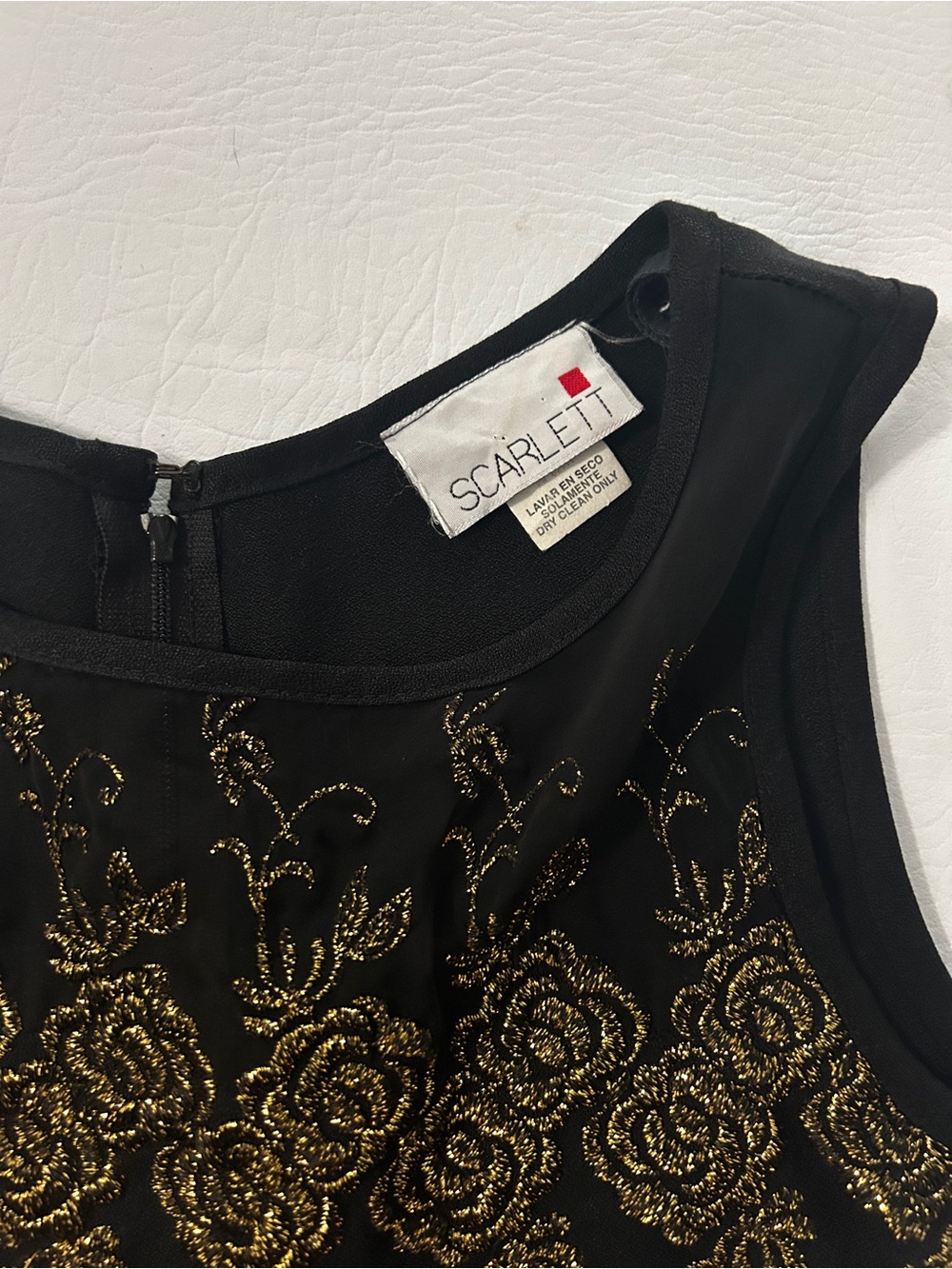 Scarlett Black Dress with Gold Floral Threads Small Vintage